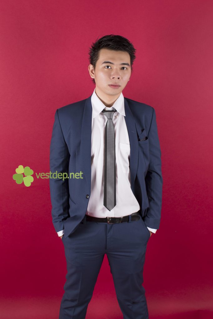 Bộ vest nam cưới xanh navy cổ sam