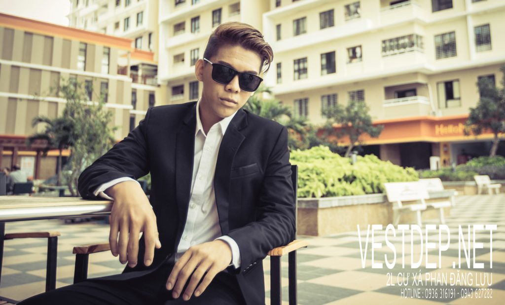 Bộ vest nam đen hàn quốc cổ đan tong