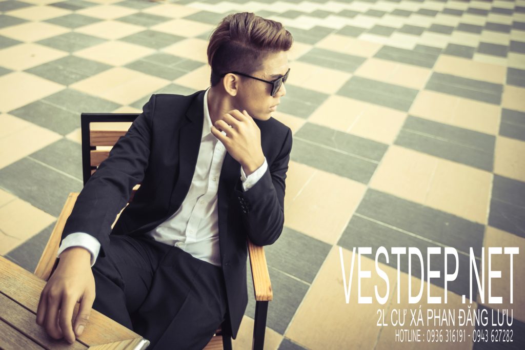 Bộ vest nam đen hàn quốc cổ đan tong