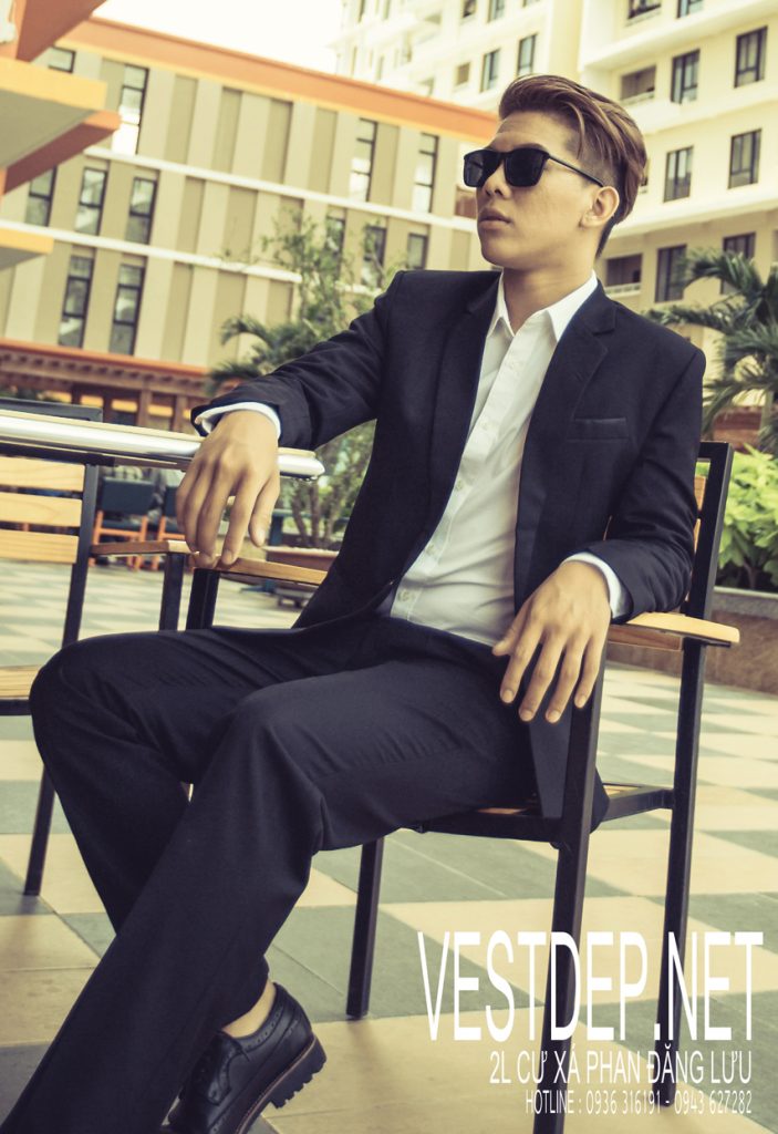 Bộ vest nam đen hàn quốc cổ đan tong