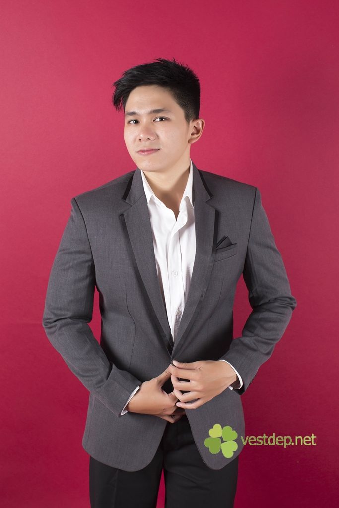 Bộ vest nam xám viền đen