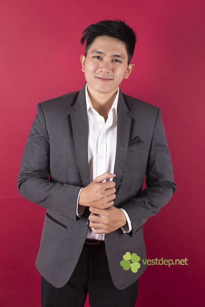 Bộ vest nam xám viền đen