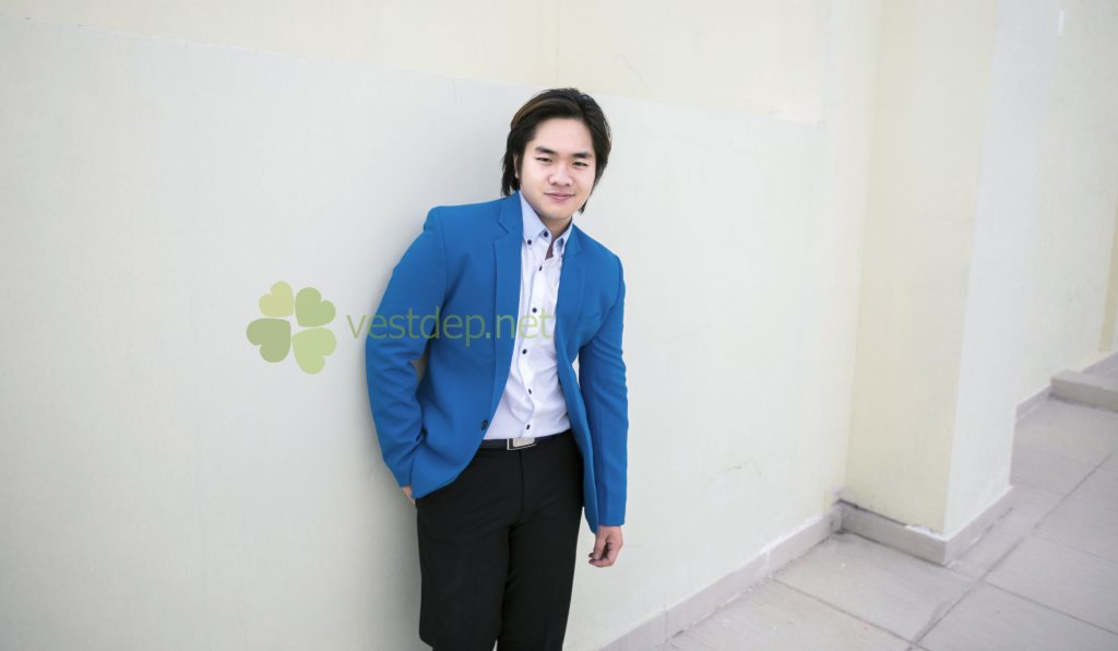 vest nam công sở màu xanh