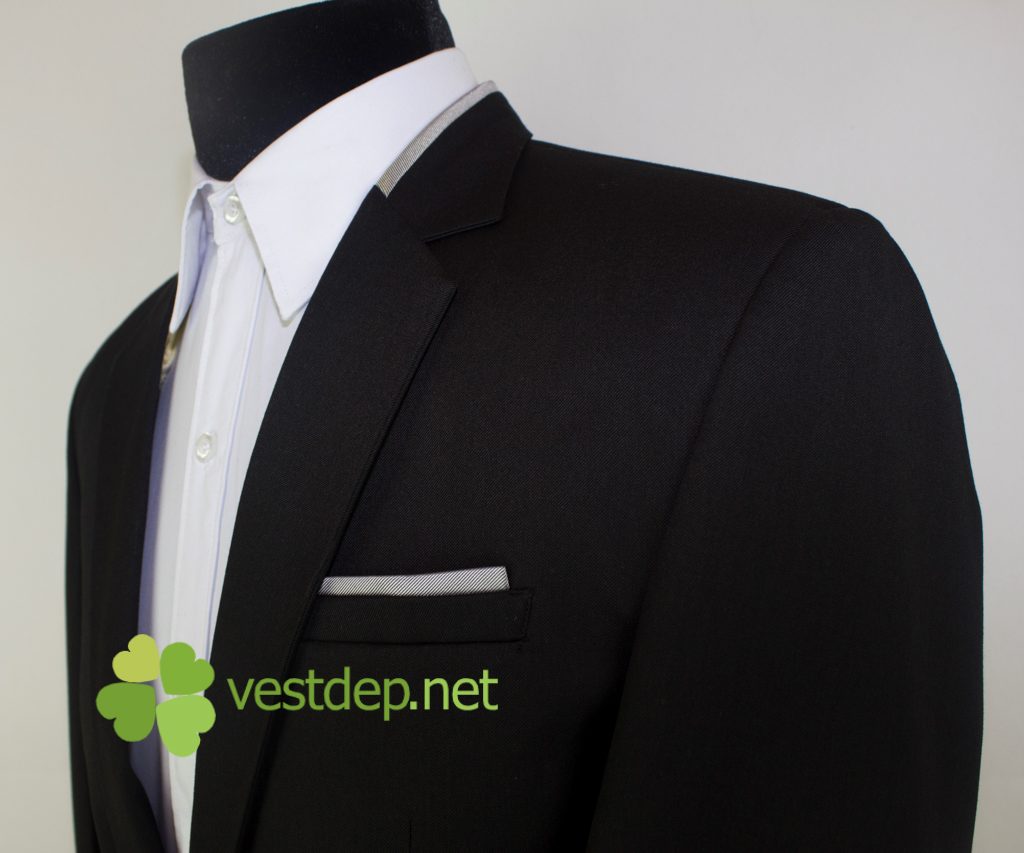vest nam đen viền cổ bạc