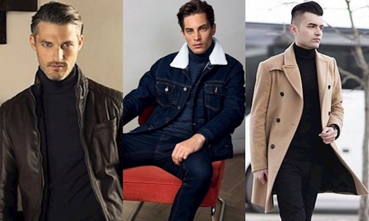 Áo dạ nam Hàn Quốc caro retro kết hợp áo cổ lọ