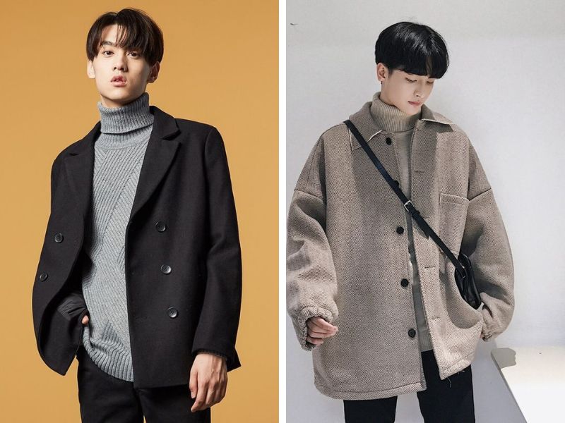Áo dạ dáng dài nam Hàn Quốc phối cùng suit đen