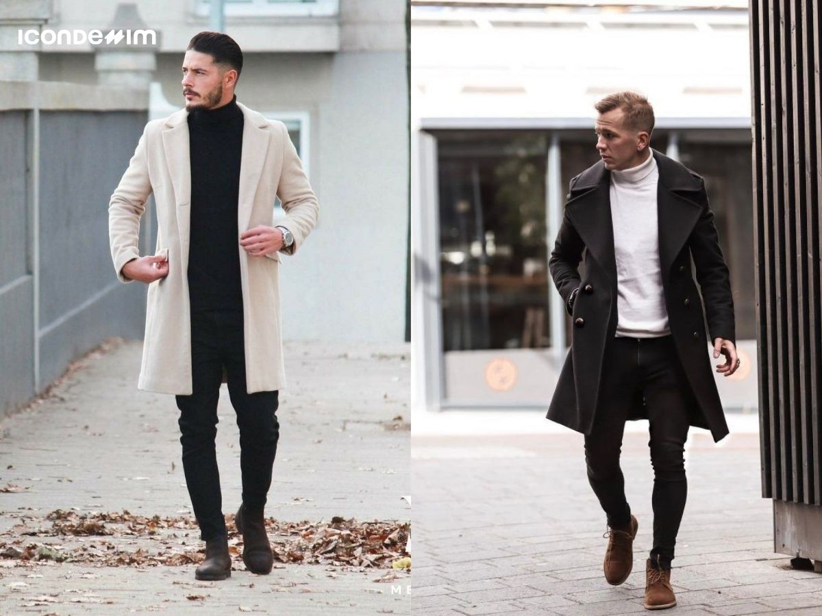 Áo dạ caro nam phong cách Hàn Quốc phối cùng áo len cổ lọ