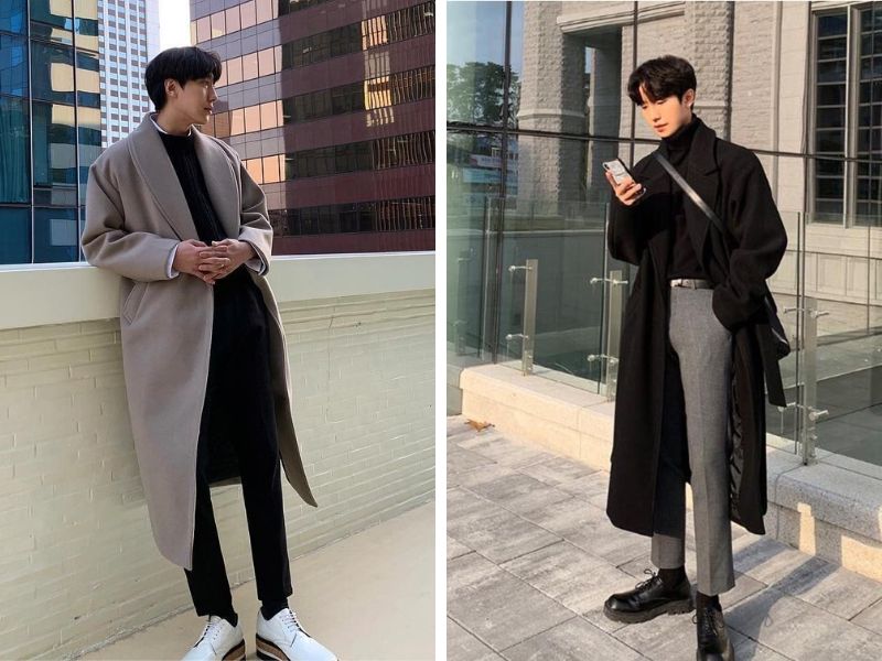 Lookbook street style áo vest dạ nam phối áo len cổ lọ mùa đông