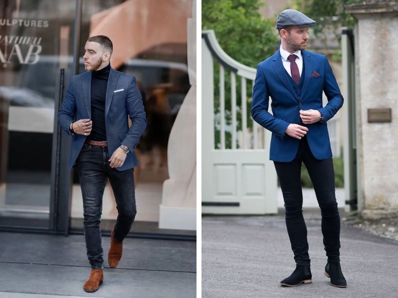 Nam giới diện bộ vest slim fit xám kết hợp sneaker trắng
