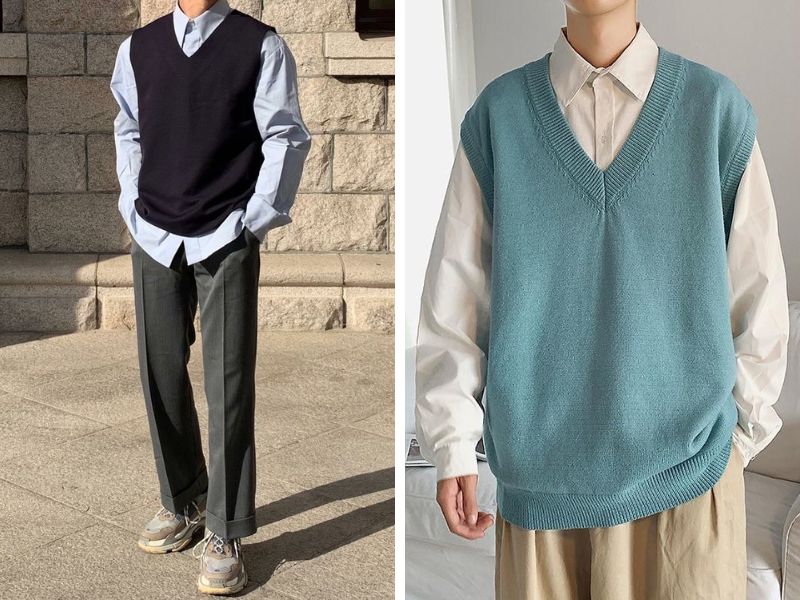 Phong cách streetwear với áo ghi lê nam phối áo phông trắng