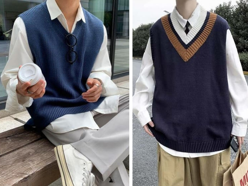 Áo ghi lê len phong cách Hàn Quốc phối sơ mi trắng