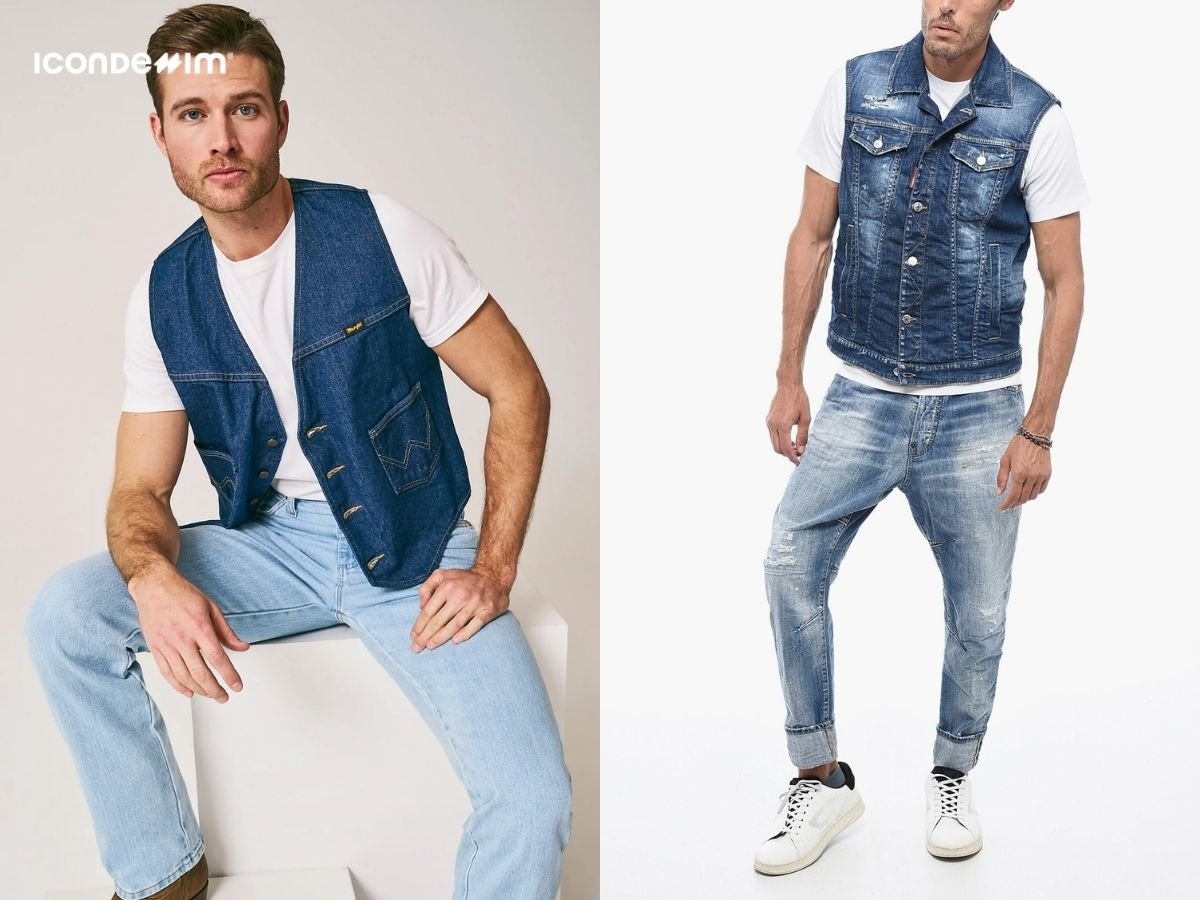 Street style áo ghi lê denim phối áo thun và quần jeans