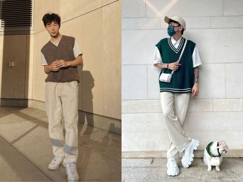 Phong cách streetwear cá tính với áo gile kaki oversize