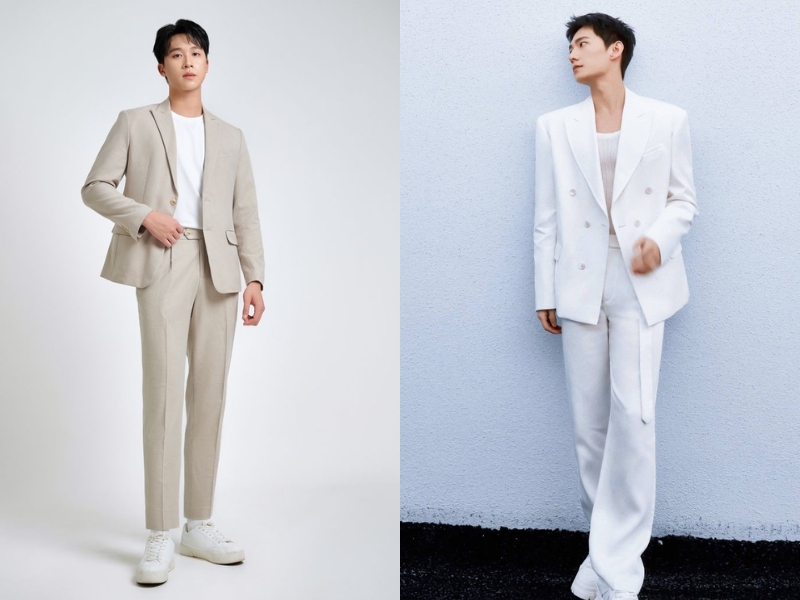 Bộ vest nam sang trọng phong cách Hàn Quốc màu be trẻ trun