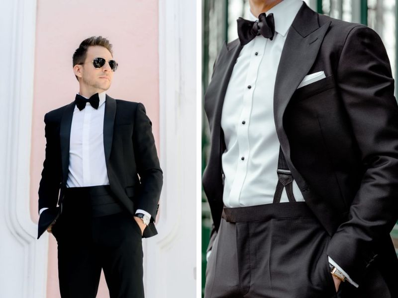 Vest tuxedo nam màu đen phối cùng nơ đen trong tiệc tối