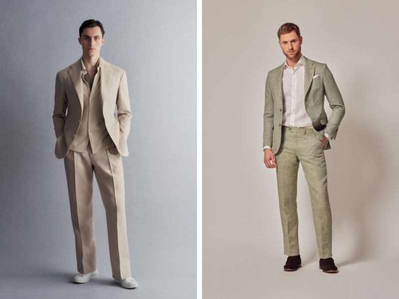 Vest nam vải linen màu beige phong cách mùa hè 2025