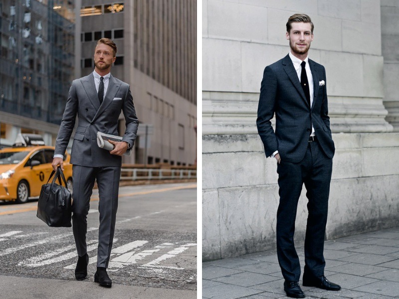 Vest slim-fit màu xám cho người gầy kết hợp giày derby